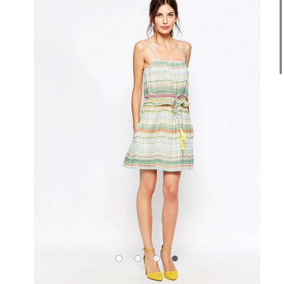 See By Chloe Pleated Striped Dress With Tassle Tie, Size 8 - Picture 2 of 13